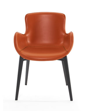 VIG Furniture Tayla Cognac Eco-Leather Dining Chair With Bucket Seat, Black Metal Legs, Stain-Resistant Comfort VGHR3636-COGNAC-DC