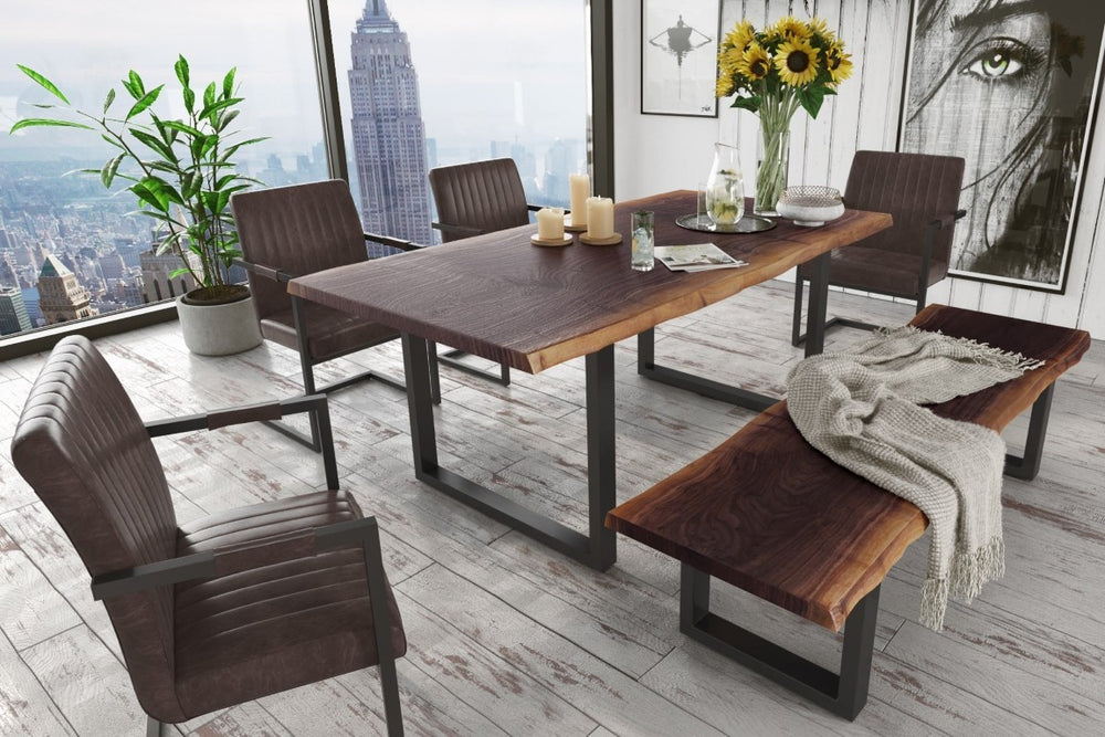 VIG Furniture Taylor Live Edge Acacia Bench 79" — Hand-Finished 1.5" Solid Wood Top, Black U-Legs, Modern Rustic Seating VGEDPRO220002