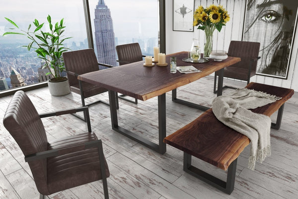 VIG Furniture Taylor Live Edge Acacia Bench 79" — Hand-Finished 1.5" Solid Wood Top, Black U-Legs, Modern Rustic Seating VGEDPRO220002