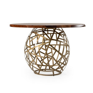 VIG Furniture Taylor Round 47" Live Edge Dining Table — Solid Acacia Top, Vintage Brass Pedestal, Seats 4 Stylishly VGEDRTLE160002-SML-BRN-DT