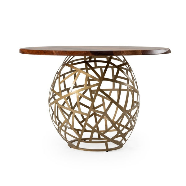 VIG Furniture Taylor Round 47" Live Edge Dining Table — Solid Acacia Top, Vintage Brass Pedestal, Seats 4 Stylishly VGEDRTLE160002-SML-BRN-DT