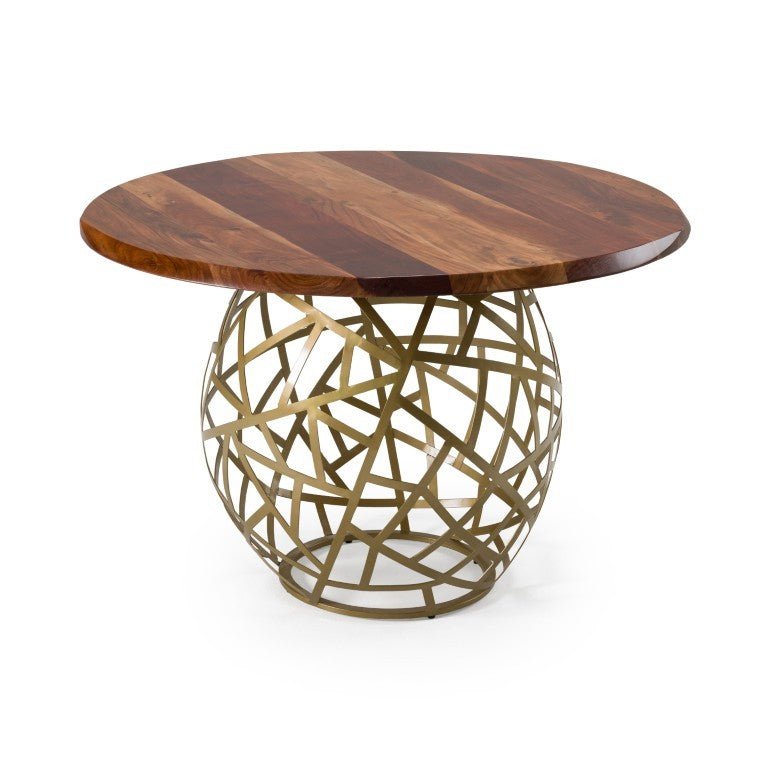 VIG Furniture Taylor Round 47" Live Edge Dining Table — Solid Acacia Top, Vintage Brass Pedestal, Seats 4 Stylishly VGEDRTLE160002-SML-BRN-DT