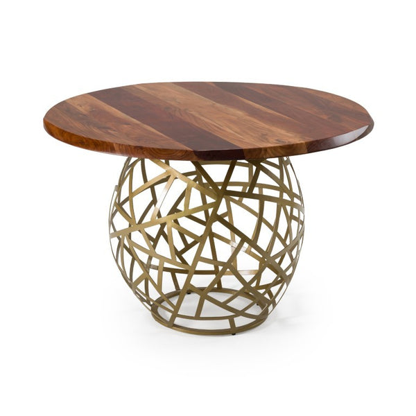 VIG Furniture Taylor Round 47" Live Edge Dining Table — Solid Acacia Top, Vintage Brass Pedestal, Seats 4 Stylishly VGEDRTLE160002-SML-BRN-DT