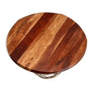 VIG Furniture Taylor Round 47" Live Edge Dining Table — Solid Acacia Top, Vintage Brass Pedestal, Seats 4 Stylishly VGEDRTLE160002-SML-BRN-DT