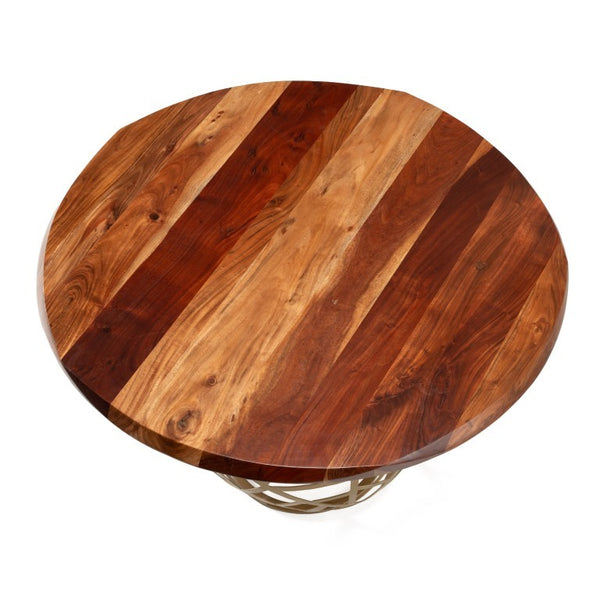 VIG Furniture Taylor Round 47" Live Edge Dining Table — Solid Acacia Top, Vintage Brass Pedestal, Seats 4 Stylishly VGEDRTLE160002-SML-BRN-DT