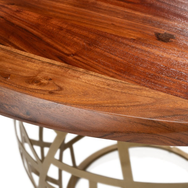 VIG Furniture Taylor Round 47" Live Edge Dining Table — Solid Acacia Top, Vintage Brass Pedestal, Seats 4 Stylishly VGEDRTLE160002-SML-BRN-DT