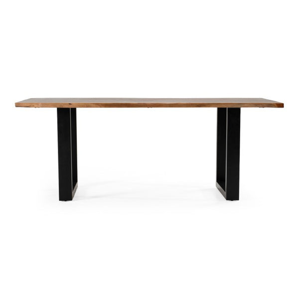 VIG Furniture Taylor 79" Live Edge Acacia Dining Table With Black U-Frame Legs, Rustic Grain, Seats 6 Elegantly VGEDPRO220001
