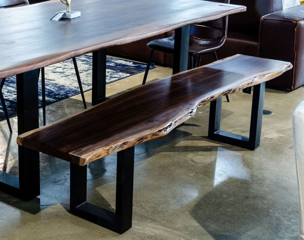 VIG Furniture Taylor Live Edge Acacia Bench 87" — Hand-Finished Solid Wood Top, Matte Black U-Legs, Seats 3 Adults VGEDPRO220004-LG