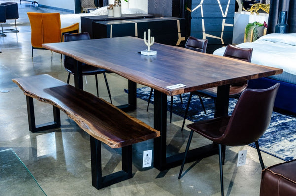 VIG Furniture Taylor Live Edge Acacia Bench 79" — Hand-Finished 1.5" Solid Wood Top, Black U-Legs, Modern Rustic Seating VGEDPRO220002