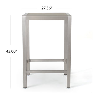 English Elm 43" Outdoor Tempered Glass Top Aluminum Bar Table Powder-coated for Patio Use 60013.00
