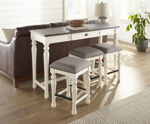 English Elm Steve Silver - Joanna 4-Piece White Bar Set with Acacia Veneers, Turned Legs & Storage Drawer — Two-Tone Finish B081P157732