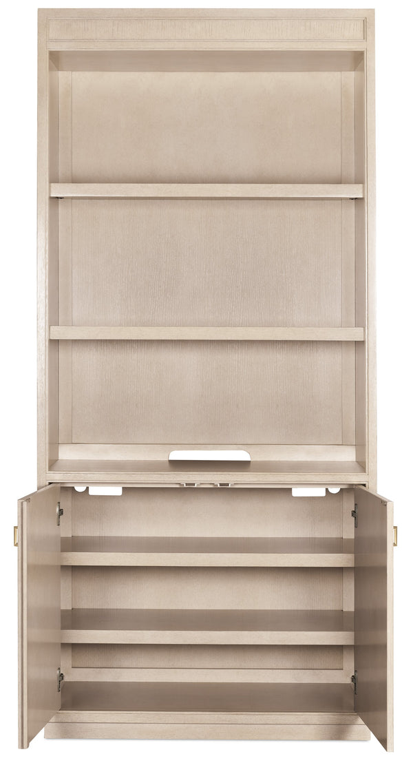 Hooker Furniture Marlowe White Oak Bookcase with Led Lighting Adjustable Shelves and Concealed Storage 6420-10445-80