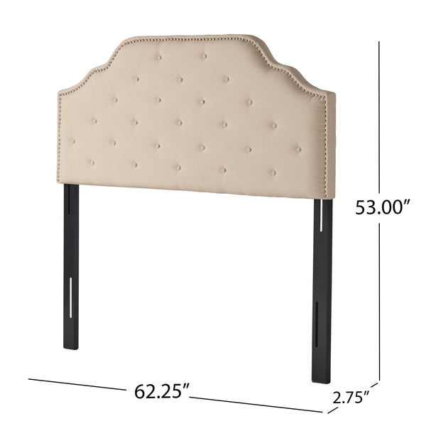 English Elm Tufted Queen Headboard with Nailhead Trim Solid Wood Frame and Adjustable Metal Legs Beige 57877.00
