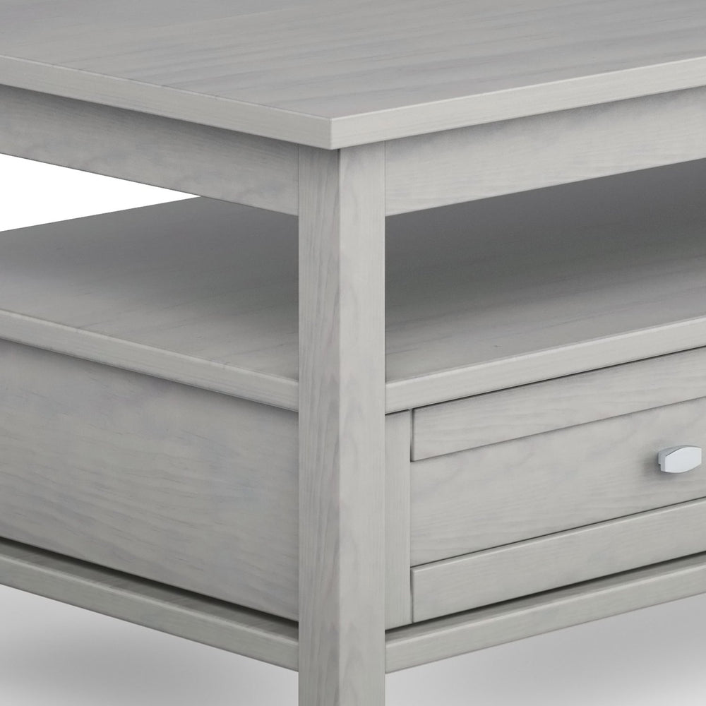 English Elm Warm Shaker Solid Wood Coffee Table 48" Fog Grey – Hand-Finished, Two Drawers, Transitional Charm B136P160677
