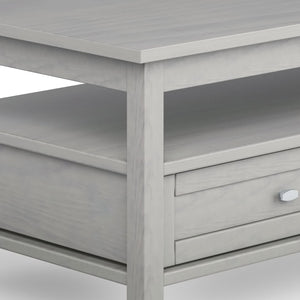 English Elm Warm Shaker Solid Wood Coffee Table 48" Fog Grey – Hand-Finished, Two Drawers, Transitional Charm B136P160677