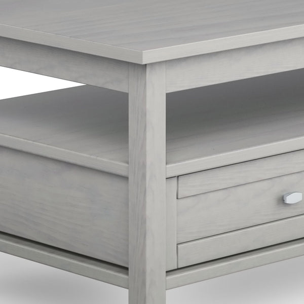 English Elm Warm Shaker Solid Wood Coffee Table 48" Fog Grey – Hand-Finished, Two Drawers, Transitional Charm B136P160677