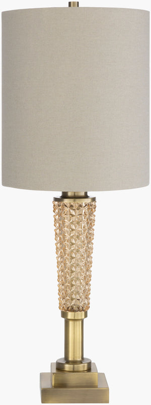 Surya Tibby Elegant 24" Accent Table Lamp - Glass & Metal Design With Linen Shade For Cozy Ambiance Body, Charcoal,Base, Metallic ,Brass,Shade, Gray,Finial, Metallic ,Brass,Harp, Metallic ,Brass,Cord, Translucent Glass,Iron,Iron,Linen,Polyester,Iron Tbb-001