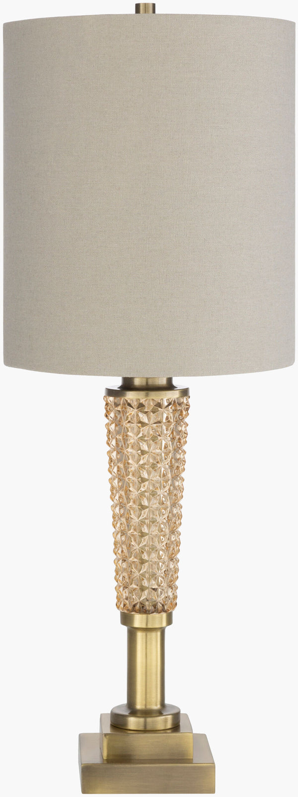 Surya Tibby Elegant 24" Accent Table Lamp - Glass & Metal Design With Linen Shade For Cozy Ambiance Body, Charcoal,Base, Metallic ,Brass,Shade, Gray,Finial, Metallic ,Brass,Harp, Metallic ,Brass,Cord, Translucent Glass,Iron,Iron,Linen,Polyester,Iron Tbb-001