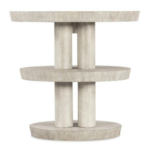 Hooker Furniture Modern Mood Round Side Table With Three-Tier Sculptural Oak Veneers, Wire-Brush Texture, Alabaster Pewter Finish Light Brown 6850-80114-80