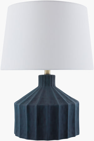 Surya Tibida Elegant Ceramic Table Lamp With Linen Shade - 23" Height, Perfect For Home Decor Accent Body, Dark Blue,Shade, White,Finial, Metallic ,Brass,Harp, Metallic ,Gold,Cord, Translucent Ceramic,Linen,Linen,Linen,Plastic,Iron Tbd-002