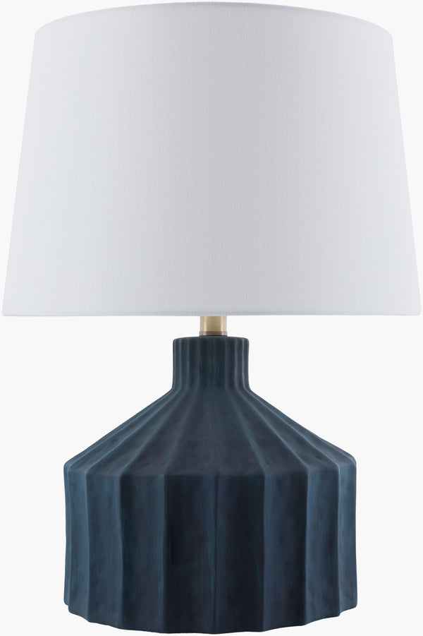 Surya Tibida Elegant Ceramic Table Lamp With Linen Shade - 23" Height, Perfect For Home Decor Accent Body, Dark Blue,Shade, White,Finial, Metallic ,Brass,Harp, Metallic ,Gold,Cord, Translucent Ceramic,Linen,Linen,Linen,Plastic,Iron Tbd-002