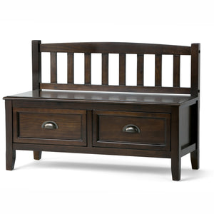 English Elm Burlington Handcrafted Entryway Storage Bench with 2 Drawers, Dark Mahogany Wood, Seats 2 Comfortably B136P159508