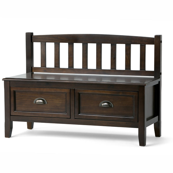 English Elm Burlington Handcrafted Entryway Storage Bench with 2 Drawers, Dark Mahogany Wood, Seats 2 Comfortably B136P159508