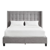 Homelegance By Top-Line Magnolia Nailhead Wingback Tufted Upholstered Bed Grey Linen