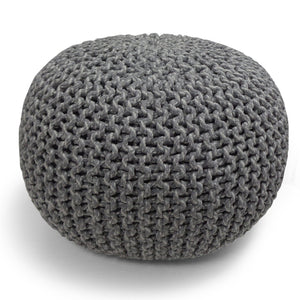 English Elm Nikki Hand-Knit Round Pouf Ottoman with Supportive Bead Fill, Versatile Accent Seat for Living Spaces Gray B136P159335