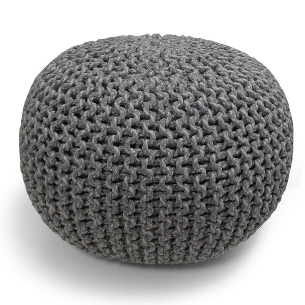 English Elm Nikki Hand-Knit Round Pouf Ottoman with Supportive Bead Fill, Versatile Accent Seat for Living Spaces Gray B136P159335