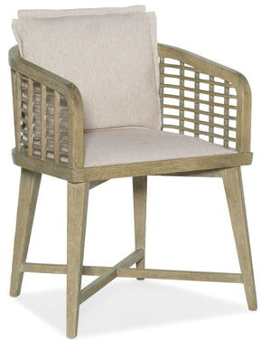 Hooker Furniture Surfrider Barrel-Back Chair With Cane Lattice, Zuri Cream Performance Upholstery, Driftwood Finish 6015-75600-80
