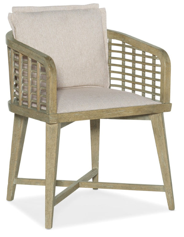 Hooker Furniture Surfrider Barrel-Back Chair With Cane Lattice, Zuri Cream Performance Upholstery, Driftwood Finish 6015-75600-80
