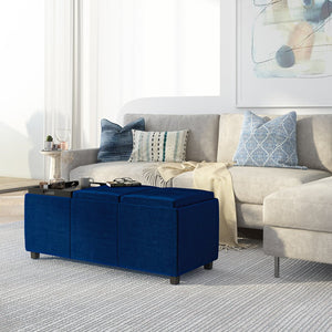 English Elm Avalon Storage Ottoman - Luxurious Blue Velvet With Hidden Storage & Versatile Serving Trays B136P158251