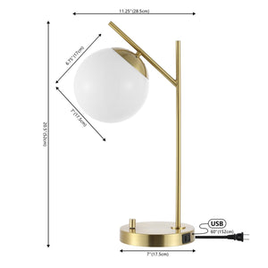 Safavieh Suna, 20.5 Inch, Brass, Glass/Iron Table Lamp W/ Usb Port Brass 7 x 11.25 x 20.5