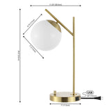 Safavieh Suna, 20.5 Inch, Brass, Glass/Iron Table Lamp W/ Usb Port Brass 7 x 11.25 x 20.5