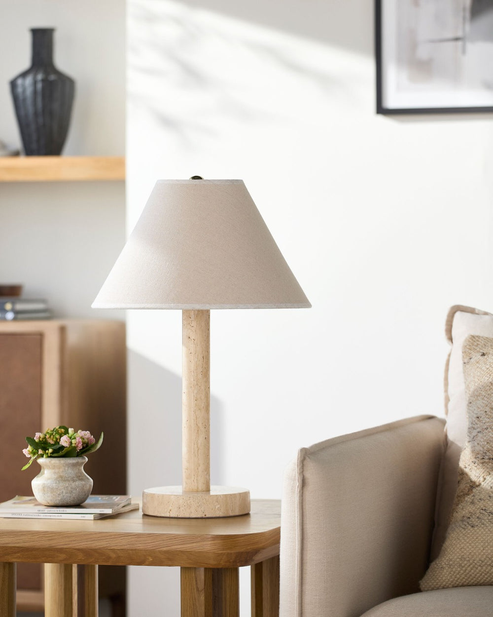 Surya Tobin Traditional Linen Shade Table Lamp with Iron Finial for Bedroom or Living Room TBN-001