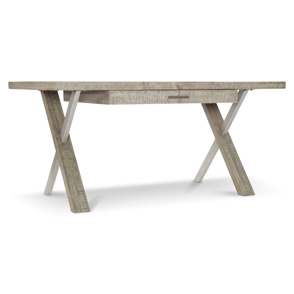 Bernhardt Bernhardt Polk Desk With Reclaimed Pine Top & Glazed Silver Metal X-Base, Hidden Outlet, 66"W D12510