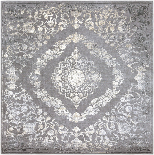 Livabliss Tibetan Style Area Rug with Lustrous Sheen for Living and Dining Spaces Charcoal, Beige 7'10" x 7'10" Square TBT2301-710SQ