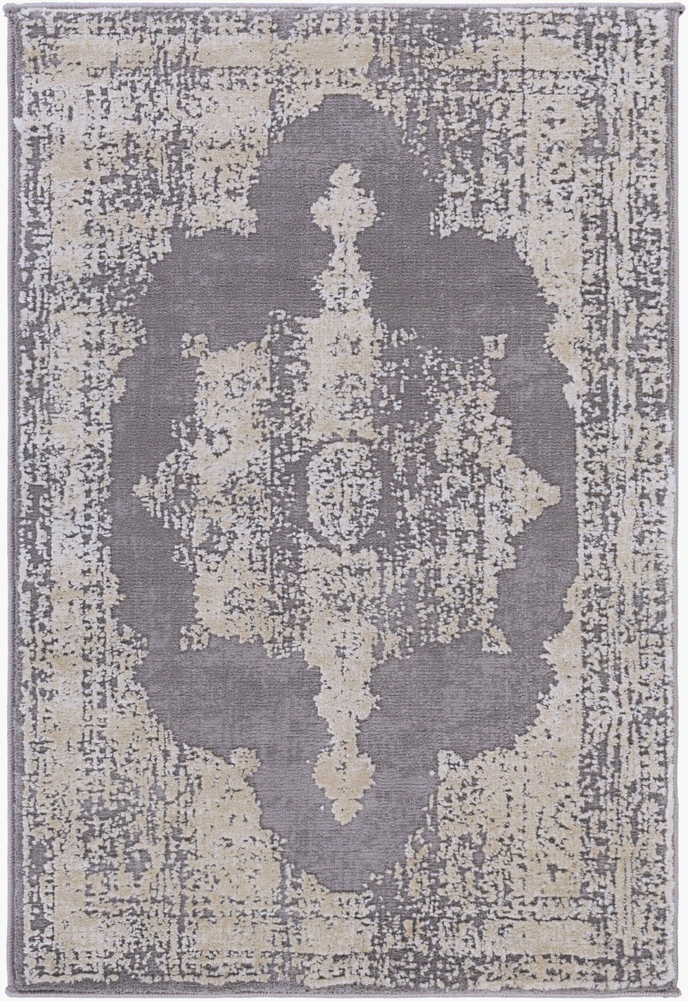 Livabliss Tibetan Patterned Polypropylene Area Rug Plush Medium Pile for Entryways and Small Spaces Charcoal, Beige 2' x 2'11" TBT2310-23
