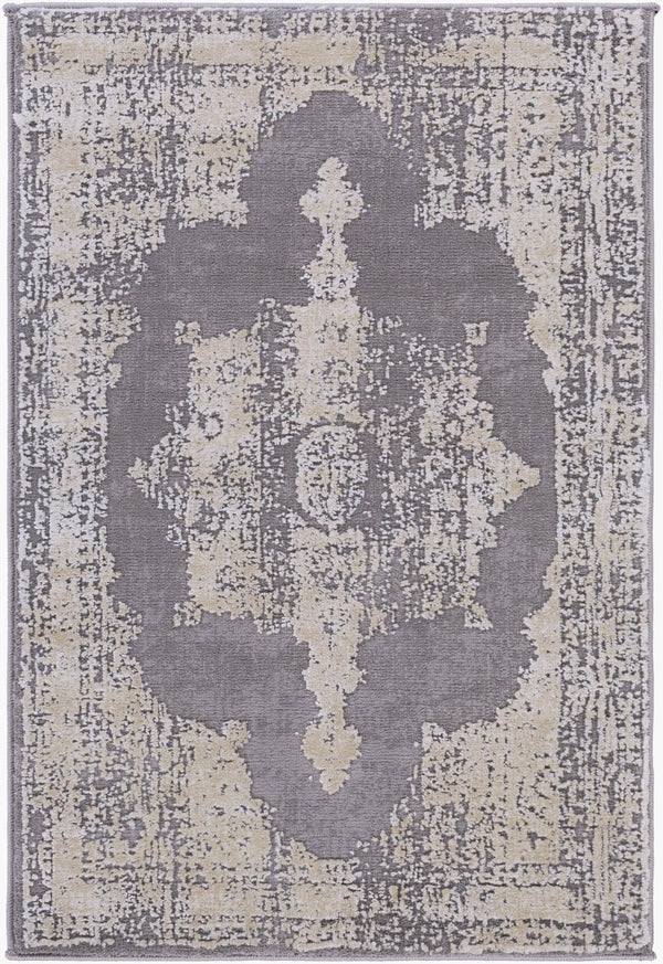 Livabliss Tibetan Patterned Polypropylene Area Rug Plush Medium Pile for Entryways and Small Spaces Charcoal, Beige 2' x 2'11" TBT2310-23