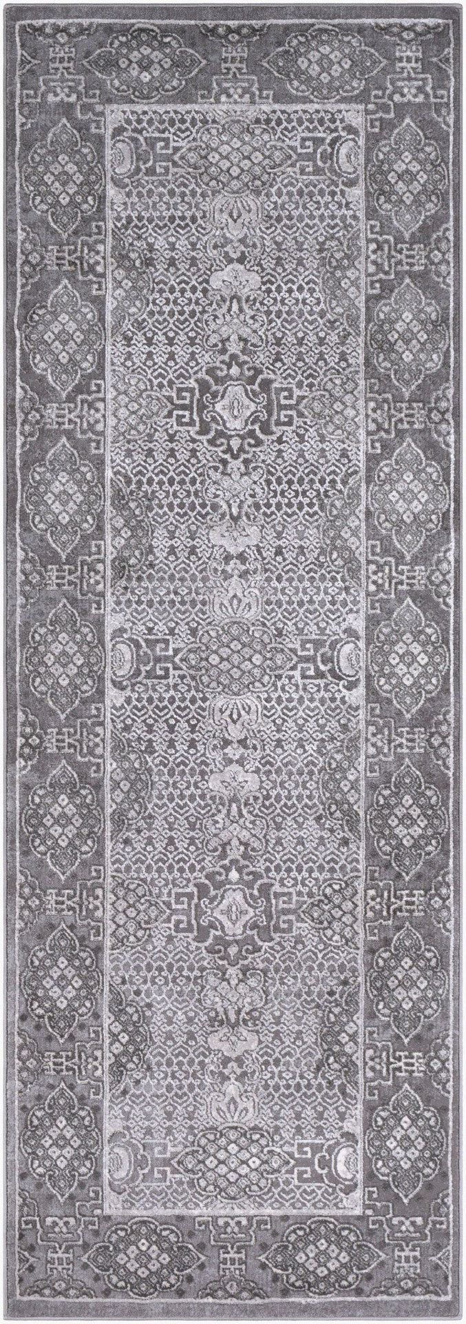 Livabliss Tibetan Collection Traditional Pattern Runner Rug for Hallways and Entryways Medium Gray, Ch 2'7" x 7'7" TBT2311-2776