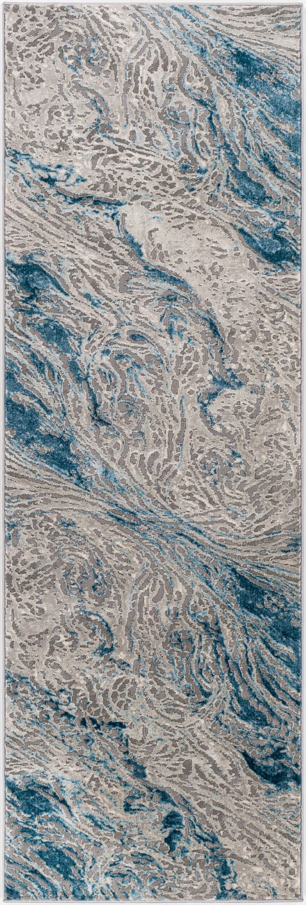 Livabliss Tibetan Geometric Runner Rug Machine Woven Polypropylene Blend for Hallway or Entryway Teal, Pale Blue 2'7" x 7'7" TBT2326-2777