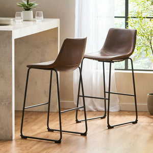 English Elm Christopher Knight Home® - Set of 2 30" Cedric Faux Leather Barstool Vintage Brown — Low Back, Steel Frame, 250lb Capacity, Upholstered Comfort 57583.00