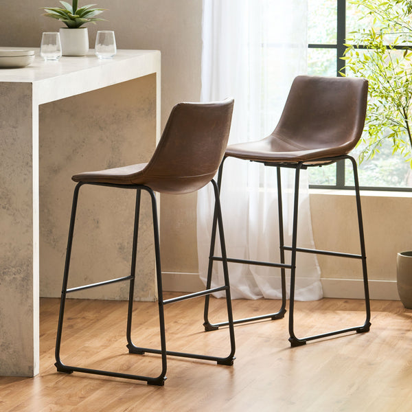 English Elm Christopher Knight Home® - Set of 2 30" Cedric Faux Leather Barstool Vintage Brown — Low Back, Steel Frame, 250lb Capacity, Upholstered Comfort 57583.00
