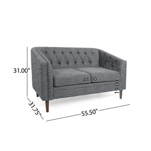 English Elm Christopher Knight Home® - LOVESEAT Diamond-Tufted PU Upholstery with Button Stitching, Tapered Birch Legs, Contemporary Chic Charcoal 72248.00FCHAR