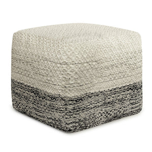 English Elm Macie Square Woven Outdoor/Indoor Pouf — Recycled PET Grey & White, Water + UV Resistant Seat 18" B136P159023