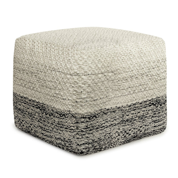 English Elm Macie Square Woven Outdoor/Indoor Pouf — Recycled PET Grey & White, Water + UV Resistant Seat 18" B136P159023