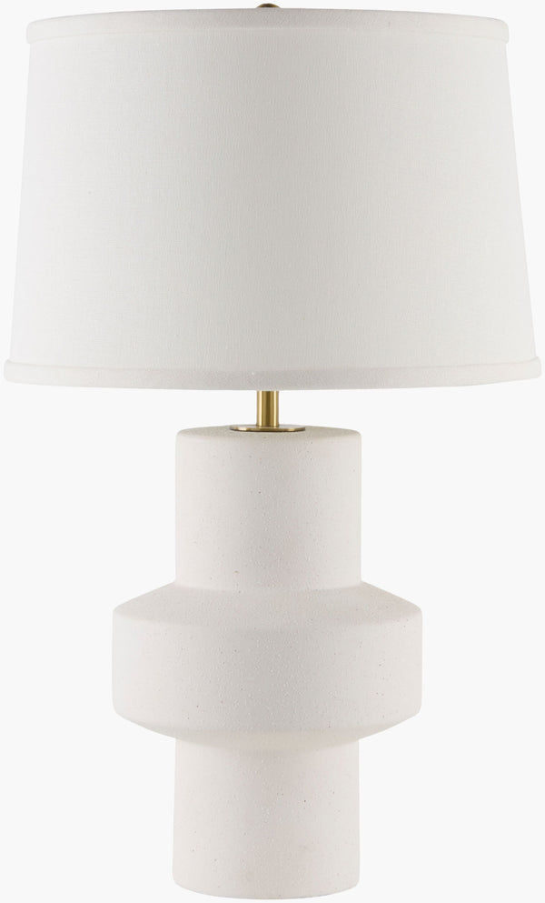 Surya Tabou 23" Tall Accent Table Lamp - Rustic Ceramic Body, Elegant Linen Shade & Iron Finial Decor Body, White,Finial, Gold,Cord, Translucent Ceramic,Linen,Plastic,Iron Tbu-001