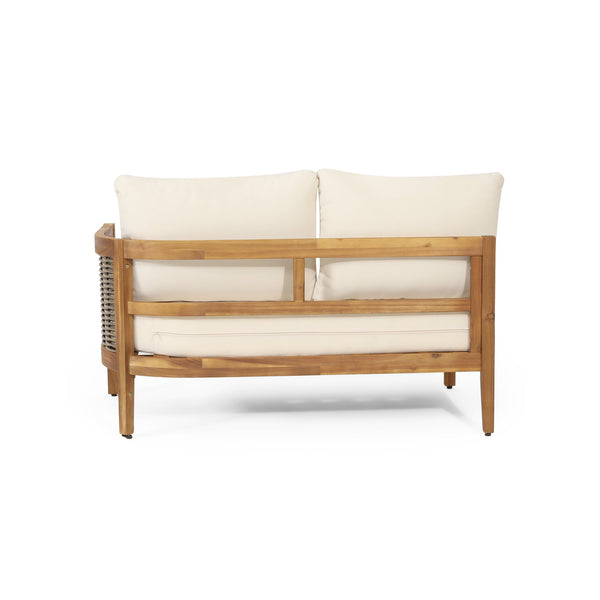 English Elm Crowne Outdoor 2 Seater Sofa Acacia Wood Handwoven Rattan Patio Seating 74130.00