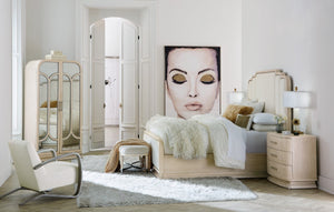 Hooker Furniture Nouveau Sandstone Three-Drawer Nightstand With Curved Breakfront, Usb Charging, Oak Veneers, Elegant Finish 6500-90016-80